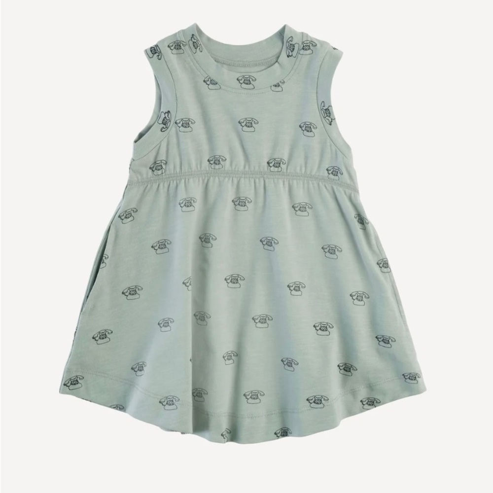 KQ SLEEVELESS GATHERED T-SHIRT DRESS | GRAY TELEPHONE | ORGANIC COTTON SLUB